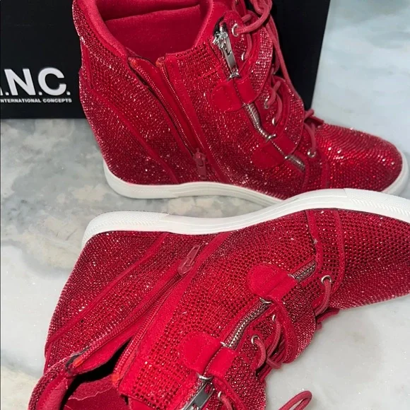 INC International Concepts Red Sparkle High-Top Sneakers - Picture 4 of 7